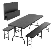 6ft Klappbarer Picknicktisch mit 2 Bänken, 3-teiliges Camping Set, HDPE Tischplatte mit Baummuster, Sicherheitsverriegelung, UV- & wass