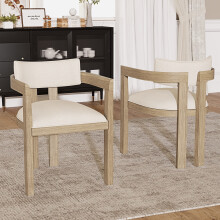 2 Esszimmerstühle aus Massivholz, bequem und atmungsaktiv, geeignet für Esszimmer, Wohnzimmer, Cafés, moderner Stil, Leinenstoff, Natur
