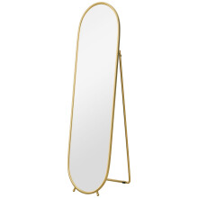 Ganzkörperspiegel, 160 x 40 cm Wandspiegel mit Ständer, Metallrahmen, Oval Standspiegel für Wohnzimmer, Schlafzimmer, Gold |