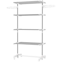 mobiler Wäscheständer, 142 x 55 x 172 cm, klappbar (4 Ebenen) , mit Rollen, Abschließfunktion, Seitenflügel, ABS, Weiß