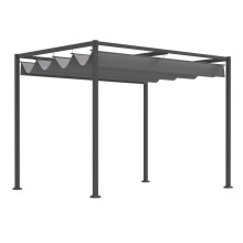 Pergola Pavillon Terrassenüberdachung mit Schiebedach 298 x 213 x 221 cm, Grau, wetterfestes Polyester für Garten & Terrasse