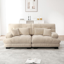 Cloud Ecksofa für Wohnzimmer, Chenille Doppelsofa mit 2 Lendenkissen und 2 Dekokissen, Massivholzrahmen, Chenille Hellbraun