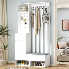 Flurgarderobe mit gepolsterter Aufbewahrungsbank, multifunktionaler Flur-Schuhschrank mit Stecktafel, moderne Garderobe mit 4 Haken für