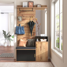 Garderoben-Set,mit 4 Kleiderhaken, Spiegel, Schuhschrank, Wandgarderobe, oberes Ablagefach, Flurgarderobe Sitzbank. (Not a one-piece pr