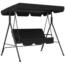 Hollywoodschaukel 3-Sitzer Gartenschaukel mit verstellbarem Dach, stabile Stahlkonstruktion, Schwarz, 172 x 110 x 153 cm für Garten & T