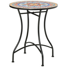 Gartentisch Mosaiktisch rund Bistrotisch Beistelltisch mit Mosaikplatte Keramik Metall Rot+Blau+Weiß Ø60 cm