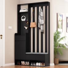 Flurgarderobe mit gepolsterter Aufbewahrungsbank, multifunktionaler Flur-Schuhschrank mit Stecktafel, moderne Garderobe mit 4 Haken für