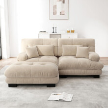 Cloud Ecksofa für Wohnzimmer, Chenille Doppelsofa mit 2 Lendenkissen und 2 Dekokissen, Polstersofa mit breiten Armlehnen und Ottoman, C