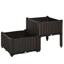 Hochbeet Doppelter Pflanzkasten Rattan-Look 80x40x44cm mit Abflusslöchern aus PP in Braun für Garten Balkon