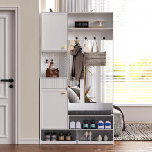 Garderobenset, Komplett-Set Flurgarderobe mit Sitzbank, 4 Haken, Türen & Schubladen - Weiß, Kompaktmaße 10018035 cm (BHT)