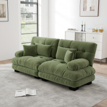 Cloud Ecksofa für Wohnzimmer, Chenille Doppelsofa mit 2 Lendenkissen und 2 Dekokissen, Massivholzrahmen, Chenille Grünes