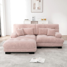 Cloud Ecksofa für Wohnzimmer, Chenille Doppelsofa mit 2 Lendenkissen und 2 Dekokissen, Polstersofa mit breiten Armlehnen und Ottoman, C