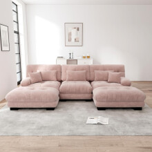 Luxuriöses Modulares Ecksofa - Übergroßes U-förmiges Cloud Couch für Wohnzimmer, Tiefensitz Verwandelbares Schlafsofa mit Ottoman, Chen