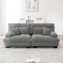 Cloud Ecksofa für Wohnzimmer, Chenille Doppelsofa mit 2 Lendenkissen und 2 Dekokissen, Massivholzrahmen, Chenille Grau