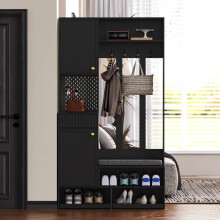Garderobenset, Komplett-Set Flurgarderobe mit Sitzbank, 4 Haken, Türen & Schubladen - Schwarz , Kompaktmaße 10018035 cm (BHT)