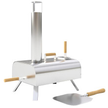 Outdoor Pizzaofen Holzbefeuerter Pizza Ofen aus Edelstahl, Backofen mit 1cm dick Pizzastein Klappbein Pizzaschaufel Deckel Tragbarer Ho