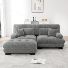 Cloud Ecksofa für Wohnzimmer, Chenille Doppelsofa mit 2 Lendenkissen und 2 Dekokissen, Polstersofa mit breiten Armlehnen und Ottoman, C