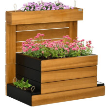 Hochbeet mit 4 Pflanzkästen, Blumenkasten mit Selbstbewässerungssystem, Vliesauskleidung aus Holz, Braun, 79,5 x 49,5 x 80 cm für Garte
