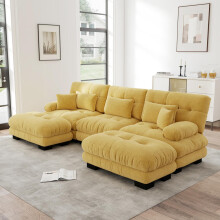 Luxuriöses Modulares Ecksofa - Übergroßes U-förmiges Cloud Couch für Wohnzimmer, Tiefensitz Verwandelbares Schlafsofa mit Ottoman,Gelb