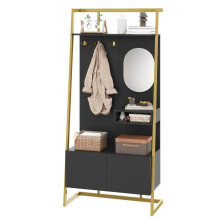 Moderne minimalistische Kompaktgarderobe, offener multifunktionaler Aufbewahrungsschrank mit Spiegel, Metallhaken,Garderobenständer mi