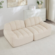 2-Sitzer Modulares Boneless Sofa, Muschelform, tiefe Sitzkissen, Sofa für Wohnzimmer & Apartment, kein Aufbau erforderlich,Beige Weiß