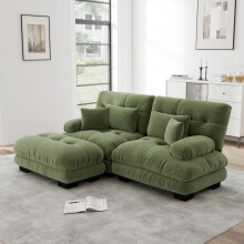 Cloud Ecksofa für Wohnzimmer, Chenille Doppelsofa mit 2 Lendenkissen und 2 Dekokissen, Polstersofa mit breiten Armlehnen und Ottoman,Ch
