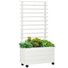 Pflanzkasten mit Rankgitter Blumenkasten mit Rollen Hochbeet für Kletterpflanzen Naturholz Weiß 76 x 30 x 155 cm für Garten