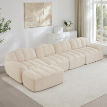 4-Sitzer Modulares Sofa mit 1 Ottoman, Muschelform, Boneless Sofa aus 32D Hochdichtschaum, tiefe Sitzfläche, ideal für Wohnzimmer, weic