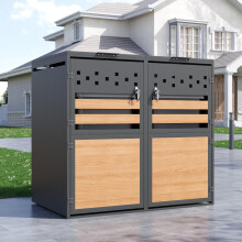 Mülltonnenbox, mit Klappdeckel,trash storage compartments,Abschließbar, Zwei Türen,Rautenförmige Ausschnitte, horizontale Holzmaserungs