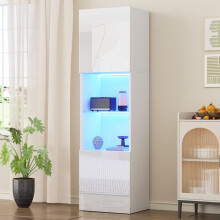 Weiße Hochglanzvitrine mit LED-Beleuchtung, 1 Glasböden, 45*35*160 cm, Vitrinen, freistehende Vitrinen, Hochschränke, Lagerschränke