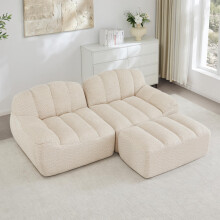 2-Sitzer L-förmiges Modulares Boneless Sofa, Muschelform, tiefe Sitzkissen mit 1 Ottoman, Sofa für Wohnzimmer, kein Aufbau nötig,Beige