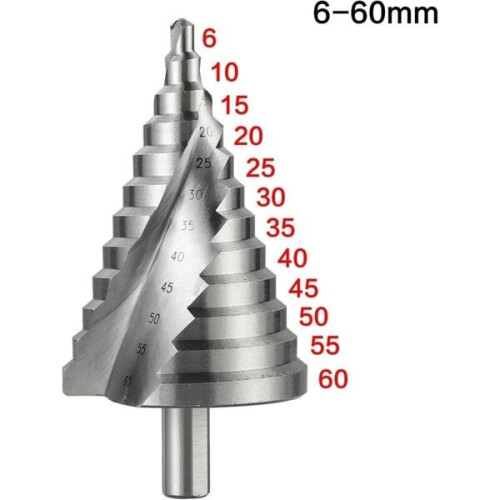 HSS step drill, 6-60 mm, spiral, conical flute, countersinking 1