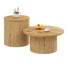 Couchtisch, doppelter runder Tisch, Beistelltisch mit Naturholzlatten. Multifunktionaler Wohnzimmertisch