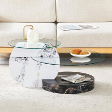 Moderner minimalistischer Couchtisch mit zwei Ebenen aus Sicherheitsglas, mehrstufiges Design, hochwertige MDF-Trägerstruktur mit schwa