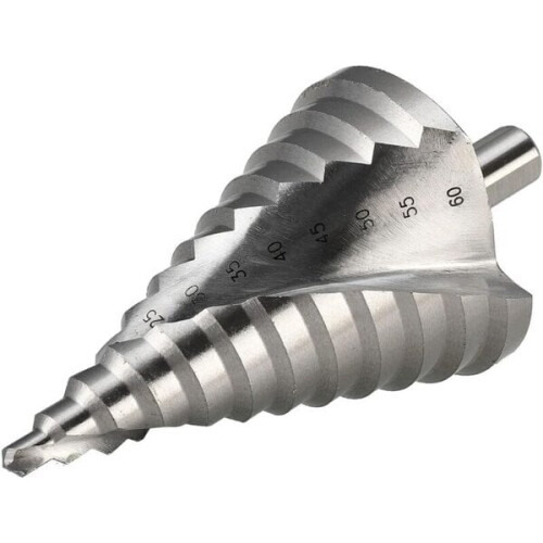 HSS step drill, 6-60 mm, spiral, conical flute, countersinking 2