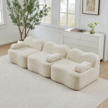 3-Sitzer Modulares Boneless Sofa aus 32D Hochdichtschaum, Wellenform mit tiefer Sitzfläche, bewegliches Armlehnenkissen, ideal für Wohn