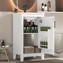 51x34x83cmBodenstehender Badezimmerschrank, Waschtisch, Waschtisch,Volllackierung, Türregale, verstellbare Regale, integriertes Keramik