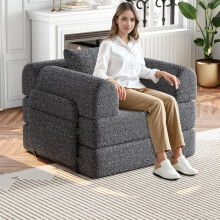 [Patented Design]Chenille-Schlafsofa 2-in-1 mit Staufach in der Armlehne, drei Metallrahmen und mehreren Konfigurationsmöglichkeiten.