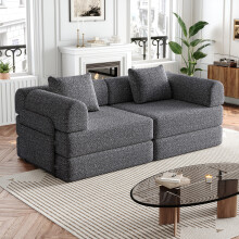 [Patented Design]Chenille-Schlafsofa 2-in-1 mit Staufach in der Armlehne, drei Metallrahmen und mehreren Konfigurationsmöglichkeiten.