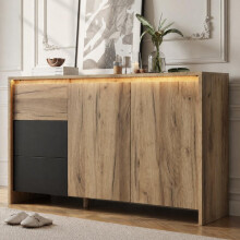 Sideboard, Küchenschrank, Kommode mit 3 Schubladen und 2 Türen, Mehrfarbige LED-Lichteffekte, Buffetschrank für Wohnzimmer, Esszimmer,