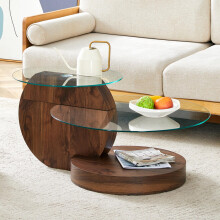 Moderner minimalistischer gehärteter Glas-Couchtisch, mehrschichtiges Design, hochwertiges MDF-Material als Unterstützung, eine Vielzah