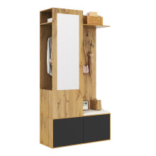 Das Kleiderschrank-Set umfasst 5 Kleiderhaken, einen Spiegel, einen Schuhschrank, ein oberes Regal mit verborgenem Bereich zum Aufhänge