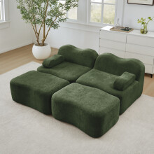 2-Sitzer Modulares Sofa mit 2 Ottomans, Boneless Sofa aus 32D Hochdichtschaum, bewegliches Armlehnenkissen, für Wohnzimmer & Apartment,