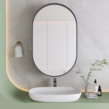 Stylish Oval Mirror Cabinet, Recessed Medicine Cabinet, Wall Cabinet with Metal Framed, Mirror and Adjustable Shelves, Mirror Cabinet w