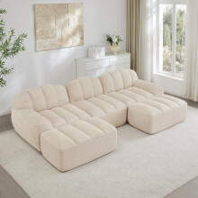 3-Sitzer U-förmiges Modulares Sofa mit 2 Ottomans, Boneless Sofa aus 32D Hochdichtschaum, tiefe Sitzfläche, ideal für Wohnzimmer, weich