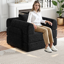 [Patented Design]Chenille-Schlafsofa 2-in-1 mit Staufach in der Armlehne, drei Metallrahmen und mehreren Konfigurationsmöglichkeiten.