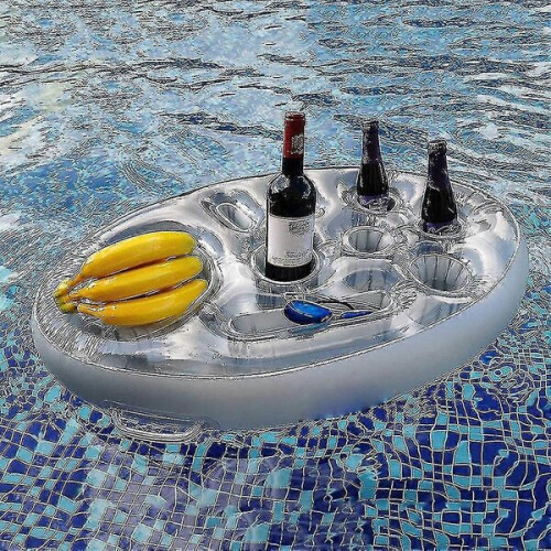 Inflatable beer cooler with cup holders for pool party