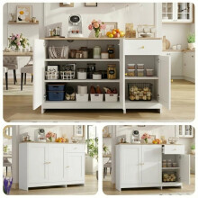 Sideboard mit 3 Türen und 1 Stauraumschublade – Schrank Kommode als Buffetschrank für Wohnzimmer und Esszimmer, in Natur & Weiß, Maße: