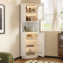 old sku:WF314590AAK,Badschrank mit Lichtleiste, Badmöbel, Eckschrank mit zwei Ablagefächern, offenes Fach mit verstellbaren Einlegeböde