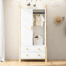 2-türiger Kleiderschrank, Kleiderschrank mit Kleiderstange, 2 Schubladen, für Schlafzimmer, Wohnzimmer, Flurgarderobe geeignet, aus Spa